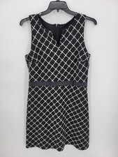 Ann Taylor Dress Womens Black White Diamond Print Sleeveless Knit Career
