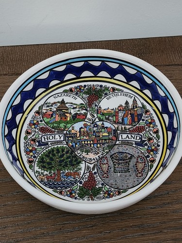 Holy Land Souvenir Ceramic Bowl Dish Jerusalem Bethlehem Nazareth Palestine 6" 