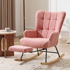 Modern Upholstered Nursery Glider Rocking Chair with Retractable Footrest