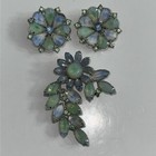Kramer Of New York Blue & Green Givre Glass & Rhinestone Brooch & Clip Earrings  — photo 1