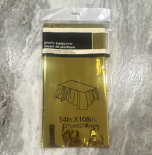 Gold Plastic Tablecloth 54 x 108 in Rectangle Solid Reusable Washable Waterproof