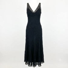 Vintage Jones New York 100% Silk Black Beaded  Slip  Dress Size 16 Whimsigoth