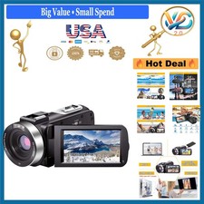Full HD 1080P Camcorder 24MP Night Vision Vlogging Camera 16X Zoom Remote Black