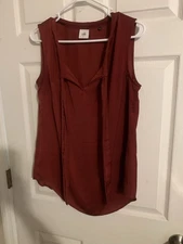 SIZE SMALL CABI  Womens Shirt Red Tie Front Classic Dressy Flowy Lightweight