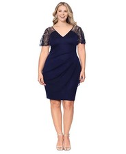 Xscape Plus Size Beaded Flutter-Sleeve Dress - Navy - 16W