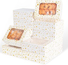 24Pcs Christmas Cookie Boxes with Window - Gold Foil Star Pastry Boxes for Gift 