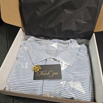 Jim Nantz by Vineyard Vines Polo Shirt Mens Large Blue White brrr° Cooling Golf