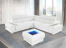 Delaware Sectional Modern Sofa LED Lighting L Shaped Couch Adjustable White