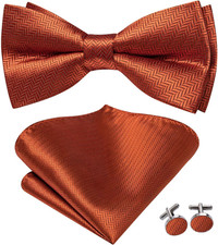 Bow Ties for Men Pre-Tied Pocket Square with Cufflinks Mens Bowtie Sets for Wedd