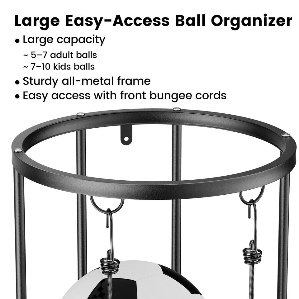 Garage Ball Storage Rack Wall Mounted Sports Organizer Holds 7 Balls - Image 3 of 4