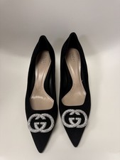 GUCCI Black Crystal Interlocking G Pumps New Authentic - Kitten Heel