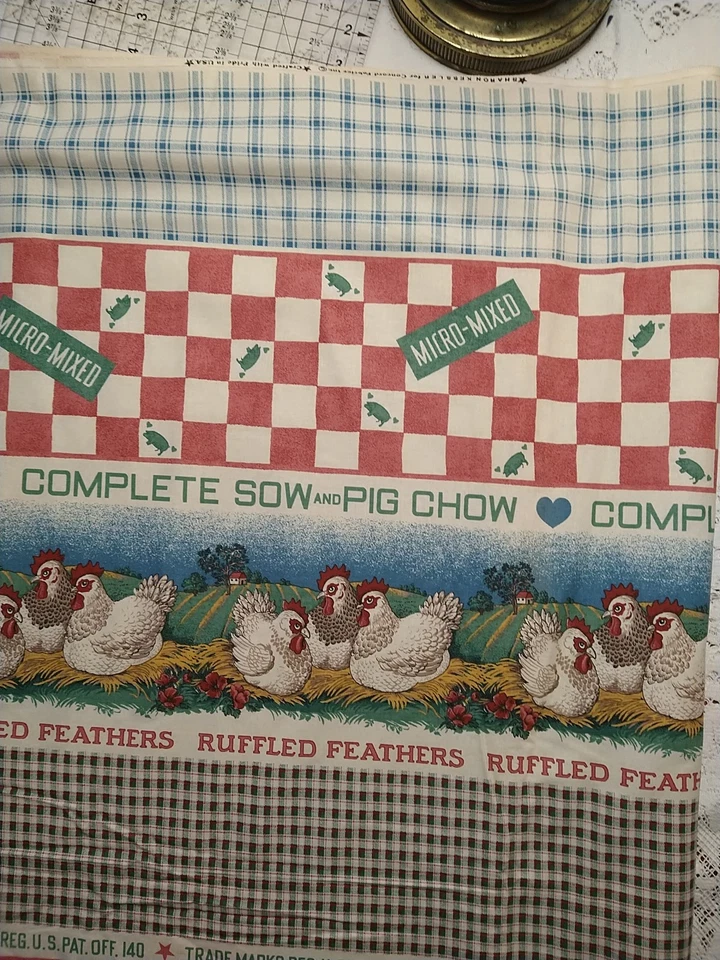 LOT of 2 Sharon Kessler Chicken Bunny Sow & Pig Chow Cotton Fabric 1/2 yd each - Image 2 of 4