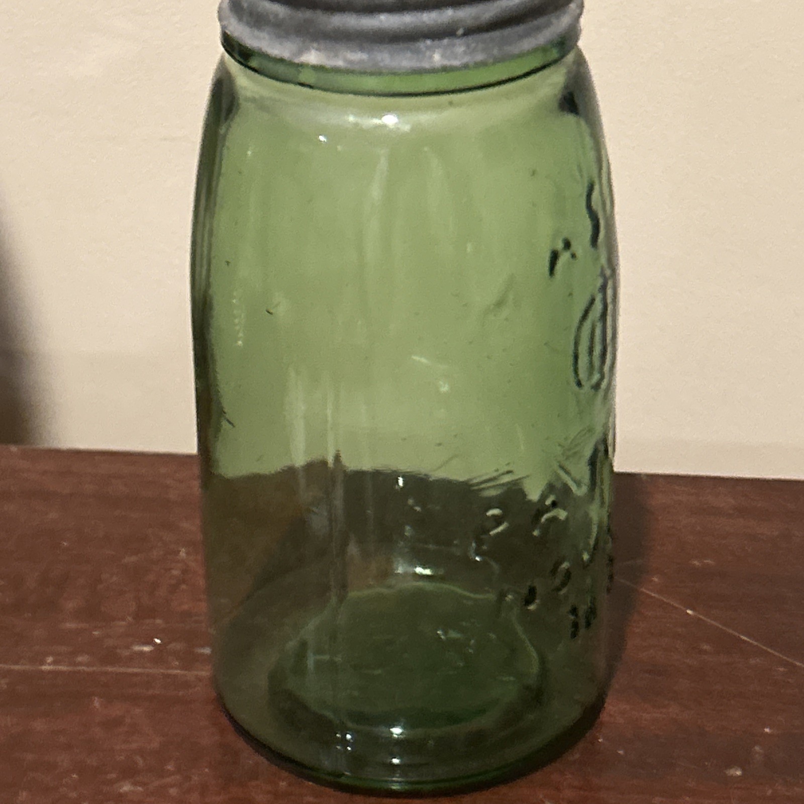 Vintage  Green Quart Mason's Patent Nov 30 1858 Canning Jar Zinc Lid H362