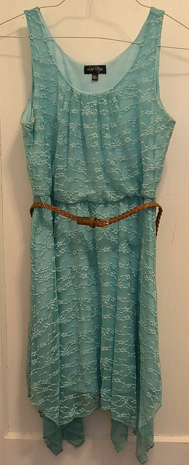 Love Reign Blue Floral Lace Hi-Low Fit & Flare Sleeveless Belted Dress XL