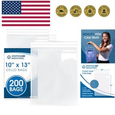 10" X 13" 200 Count Crystal Clear Resealable Cello Poly Bags for Packaging, C...