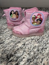 Disney Princess Girls Pink Ankle Boots US 9 Zip Glitter Ariel Jasmine Tiana