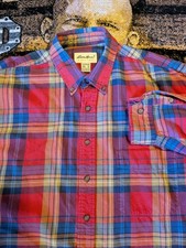 Eddie Bauer Flannel Shirt Mens XL Tall Blue Red Plaid Shirt