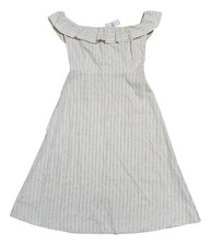 Ann Taylor Off Shoulder Striped Midi Dress Women’s Size 6 Linen Blend NWT