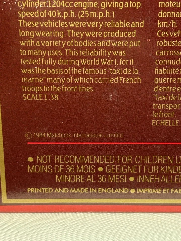 MATCHBOX Y-25 1910 RENAULT TYPE AG DELHAIZE 1984 VTG - Image 4 of 4