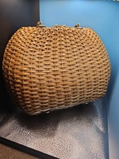 VTG Purse Wicker Rattan Handbag Gold Metal hand made.