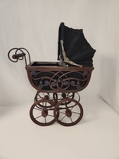 Victorian Wicker Rattan Metal Baby Doll Carriage Stroller Pram Buggy Decor 19"