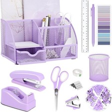 Purple Office Desk Accessories Supplies, 12pcs Desk Organizers and Accessorie...
