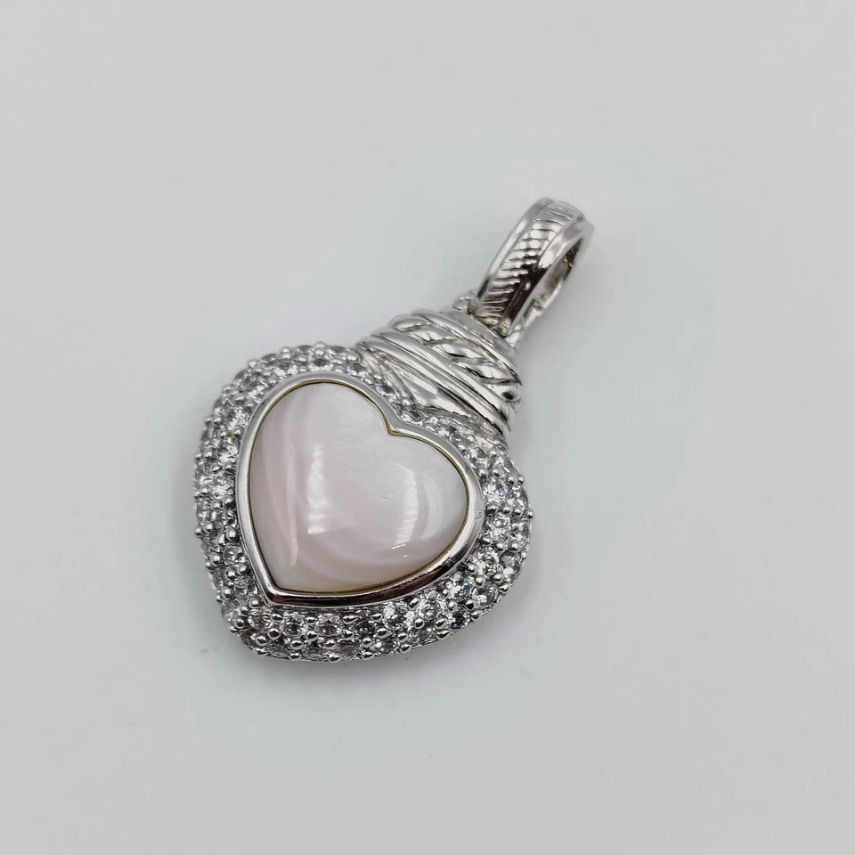 QVC Judith Ripka 纯银 925 珍珠母和 CZ 心形吊坠增强剂 — 第 2/4 张图片