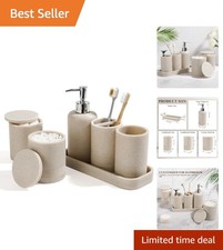 Elegant 6-Piece Modern Bathroom Accessories Set in Beige with Stone Design