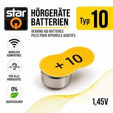 80x H&ouml;rger&auml;te Batterien 10, 1,45V gelb H&ouml;rger&auml;tebatterien Knopfzellen 0,13&euro;/st