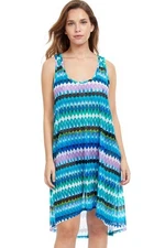 PROFILE BY GOTTEX Moroccan Escape High Low Mesh Cover-Up Dress Tunic S M NEW