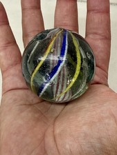 Antique Vintage Big 2" Handmade German Candy Cane Swirl Solid Core Glass Marble