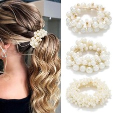 Pearl Hair Ties Fancy Ponytail Holder White Elastic Hair Bands Pearl Hair Acc...