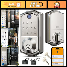 Fingerprint Smart Door Lock - Keyless Entry, App Control, Auto Lock, Satin Nicke
