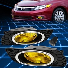 For 2012 Honda Civic 4dr Chrome Ring Bezel Yellow Lens Driving Fog Lightsswitch