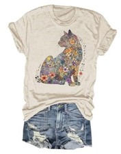 Womens Summer Giraffe Printed T-Shirt Funny Cute Animal XX-Large 3-cat-beige