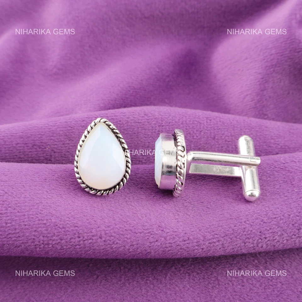 Color Latte Opale Gemma 925 Argento Sterling Bianco New Anno Dello Sposo Gemelli - Immagine 3 di 4