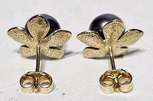 Stunning 14K Gold Plumeria 7mm Tahitian Pearl Floral Earrings - Picture 11 of 17