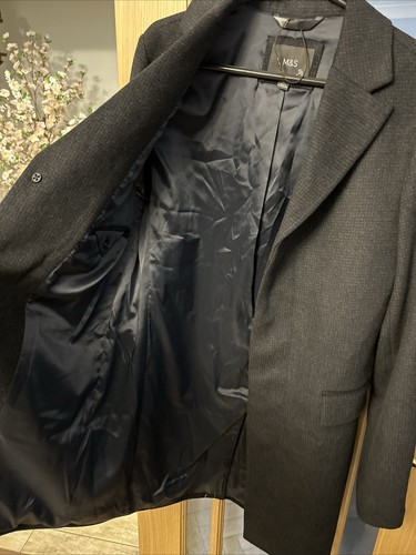 M&S Mens Charcoal Overcoat Coat Size Small Wool blend New - Picture 10 of 13