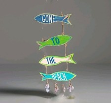 Gone To The Beach Fish And Sea Shells Wood And Rope Hanging Beach Sign