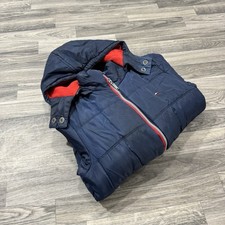 Tommy Hilfiger Kids M 10/12 Navy Hooded Puffer Jacket Red Lining Winter Coat