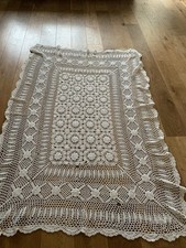 Large Vintage Crochet Tablecloth - Ivory - Handmade? 180cm X 122cm Pls See Pics