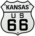 VINTAGE US ROUTE 66 KANSAS PORCELAIN METAL HIGHWAY SIGN GAS KS OIL ROAD SHIELD