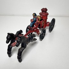 Vintage Cast Iron Fireman Toy Horse Drawn Fire Engine Pump Wagon