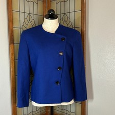 Vintage Pendleton 80's 100 Wool Blue Button Up Shoulder Pads Blazer Size 6
