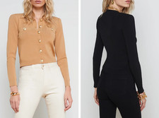 Women L'AGENCE Round Neck Knit Slim Cardigan Top
