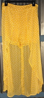 Free Press Yellow Polka Dot Skort Shorts Asymmetrical Skirt Overlay Size Medium