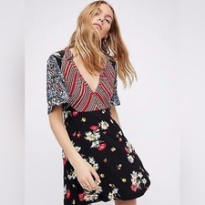 Free People Mix It Up Black Stripe Floral Mini Dress