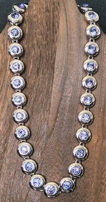 Nolan Miller Silver Tone Purple Round Crystal Bezel Station Chain Necklace 18in