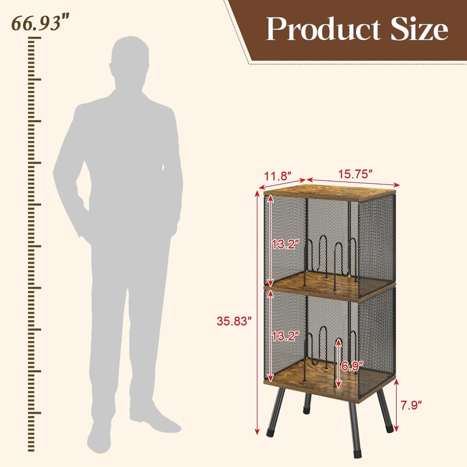 3-Tier Record Player Stand, Turntable Stand with Storage up to 200 Albums, Co