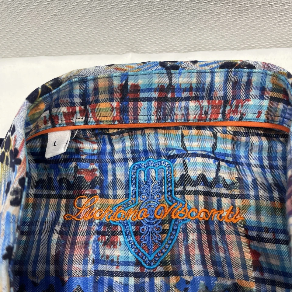 Camisa Luciano Visconti Para Hombre Grande Multicolor Floral Abstracta Manga Larga Botón Foto 3 de 4